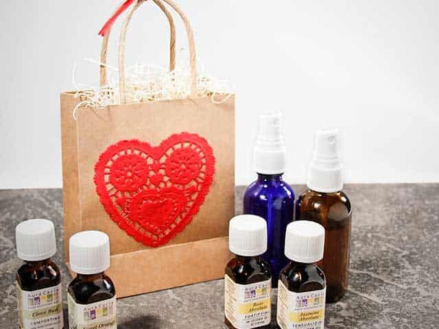 Romantic Aromatherapy and brown bag with heart on it