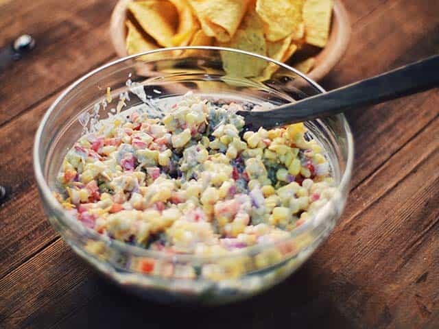 Bowls of Big Game Cheese Dip & chips