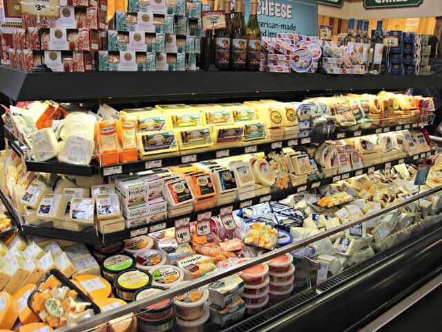 The cheese section in the deli department