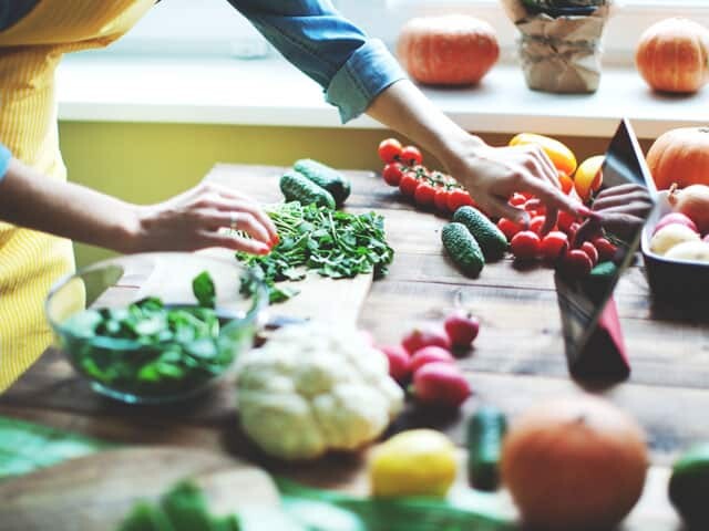 Preparing vegetables from Sprouts Farmers Market