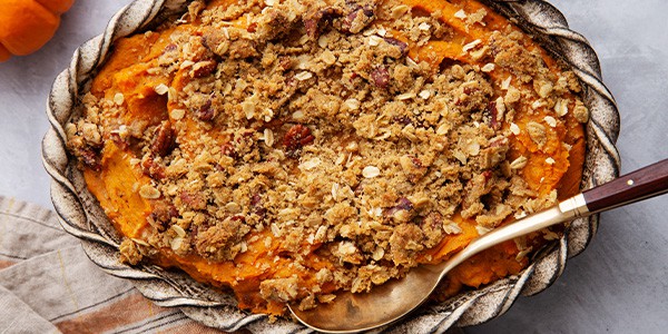 Milkadamia sweet potato casserole dish