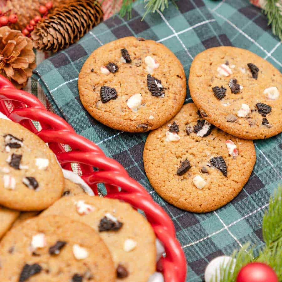 Mint Chocolate Chip Cookies on Green Plaid