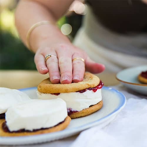 Peanut butter and jelly ice cream sandwich