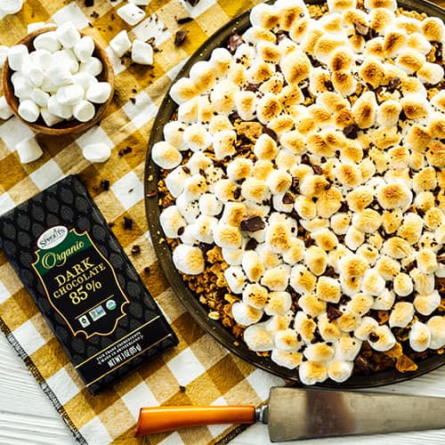 Marshmallows and chocolate in a skillet