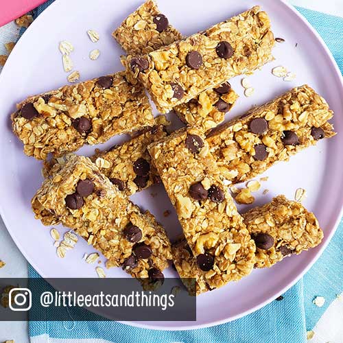 homemade chocolate chip granola bars on a plate