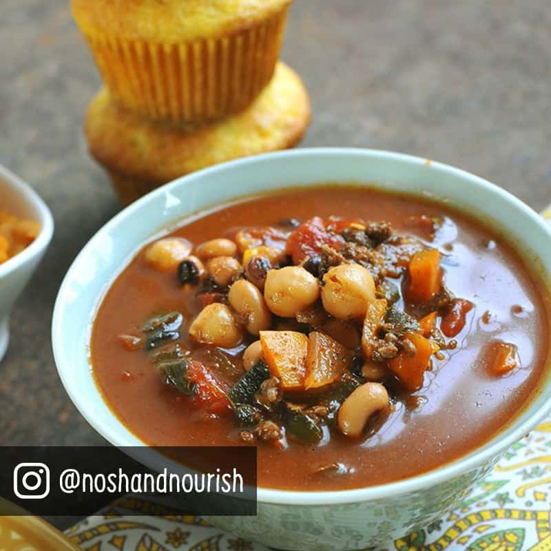 Fall harvest chili in a bowl