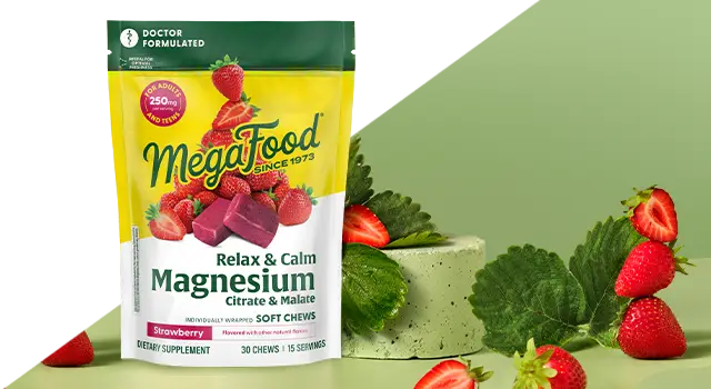 Megafood Magnesium chews next to produce