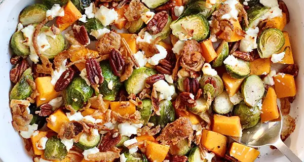 Brussel Sprouts and Butternut Squash with Pecans