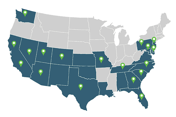 Map of the United States with pin markers for Sprouts farmers.