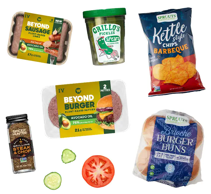 Beyond Meat, Grillos, Sprouts Brand and Spice Hunter products for grilling