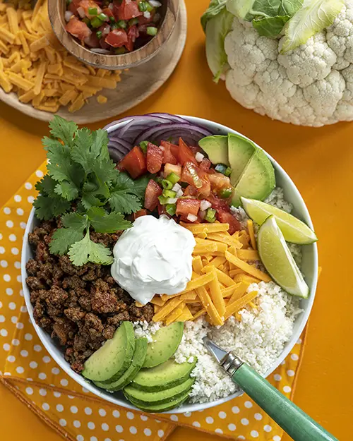 cauliflower rice taco bowl