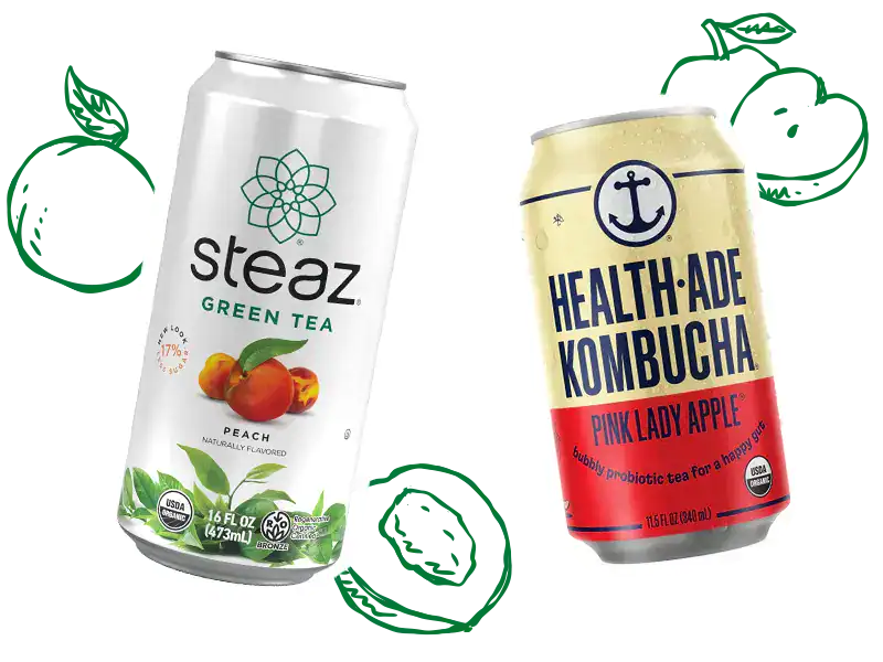 Steaz tea and Health-Ade Kombucha