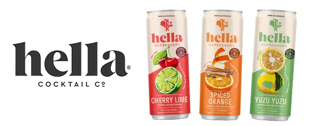 Hella cocktail co. logo next to product variety