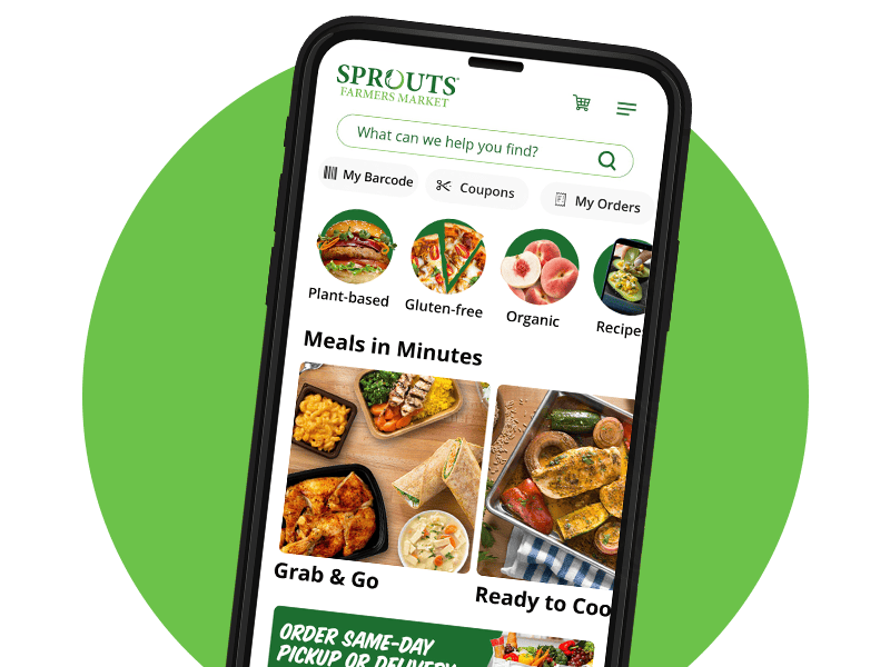 Cell phone with sprouts app open on screen