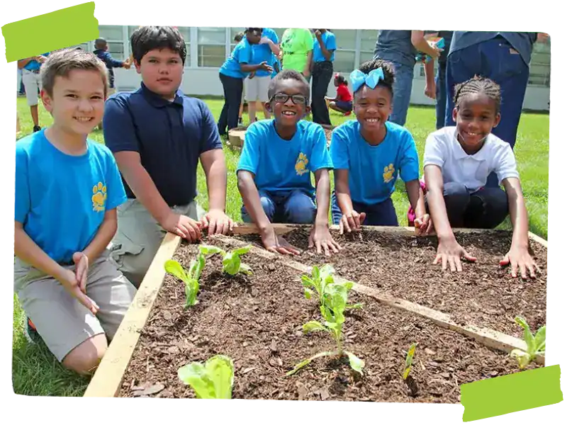 kids working in a garden