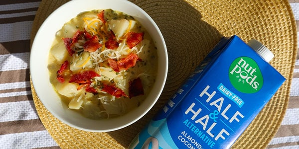 potato soup next to nut pods half & half box.