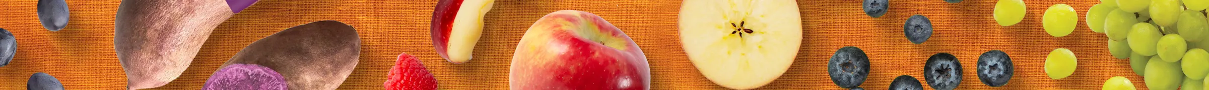 Produce on an orange burlap background