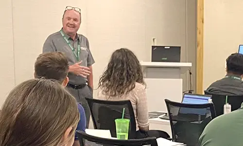 CEO talking to staff