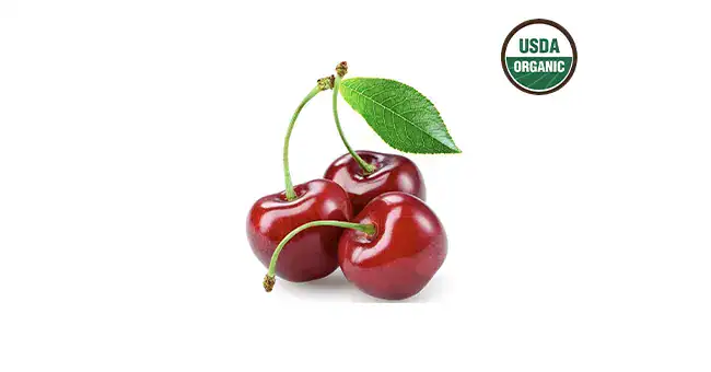 Cherries with USDA organic icon
