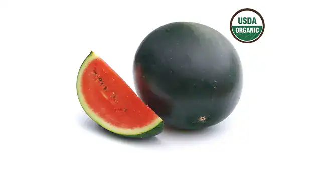 Black Seedless Watermelon next to USDA Organic logo