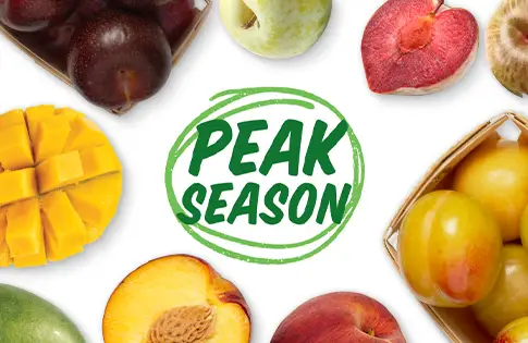 Peak Season Produce logo surrounded by august produce