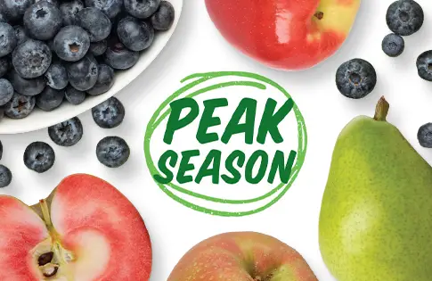 Peak Season Produce logo surrounded by fruit