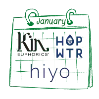 Kin, HopWtr, and Hiyo logos on a calendar