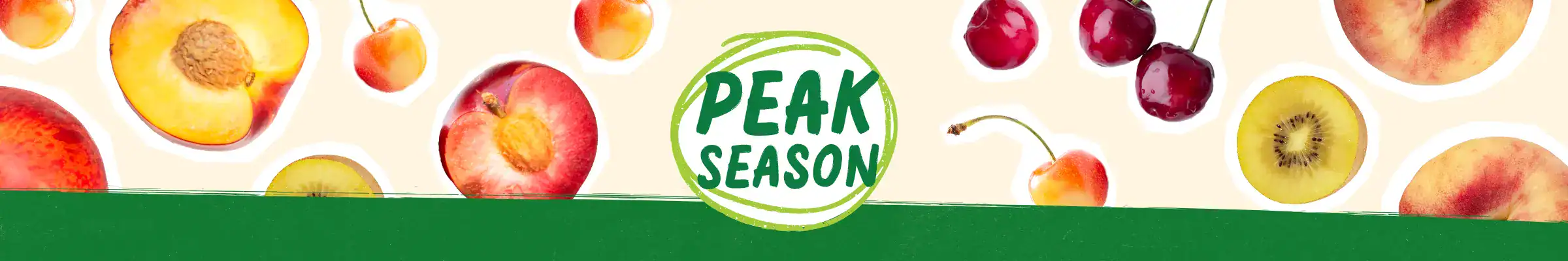Peak Season logo surrounded by produce