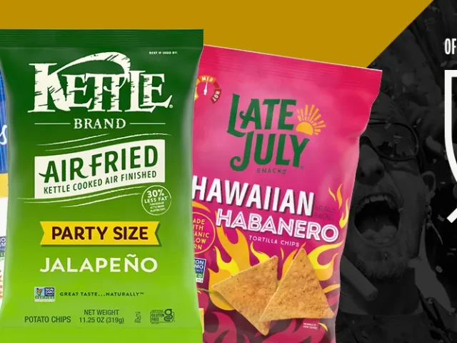 Kettle brand, Late July and Snack Factory Pretzel crisp logos next to Snack United and MLS logo