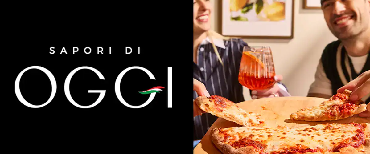 OGGI logo next to people eating pizza