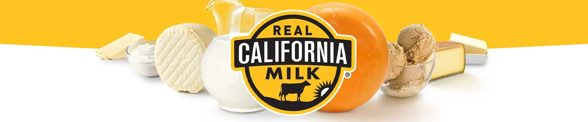 Real California Milk logo surrounded by dairy products
