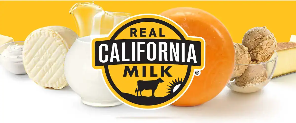 Real California Milk logo surrounded by dairy products