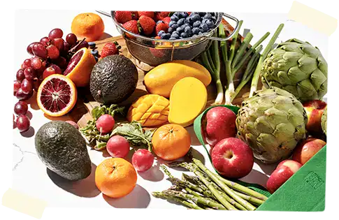 Peak Season logo surrounded by produce
