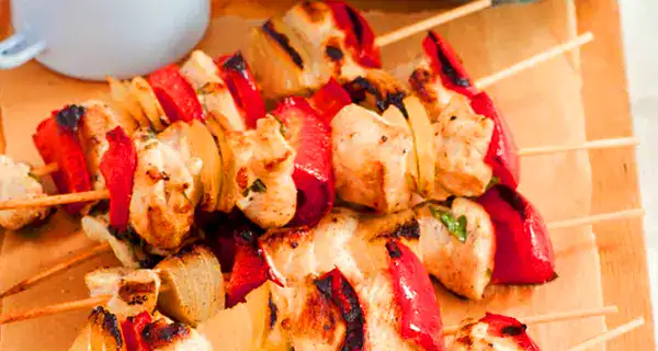 Grilled Chicken Skewers & Creamy Protein-Packed Pasta Salad