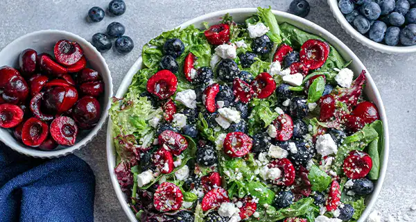 Peak Season Blueberry, Cherry & Vegan Feta Salad